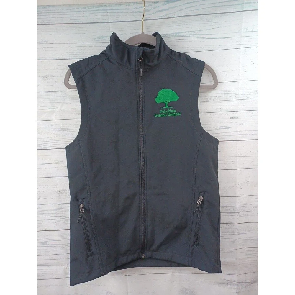 Texas Palo Pinto General Hospital Black Vest Sz S Flannel Zip Pockets